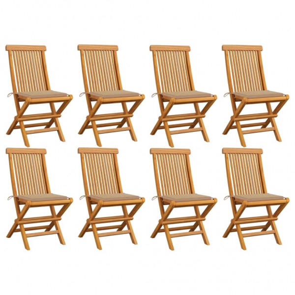 Sillas de jardín 8 unidades teca maciza con cojines beige