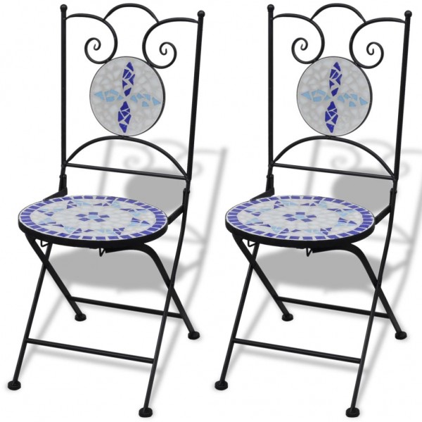 Sillas de jardín bistró plegables 2 uds cerámica azul y blanco