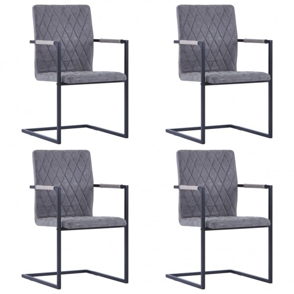Sillas voladizas de comedor 4 uds cuero sintético gris oscuro