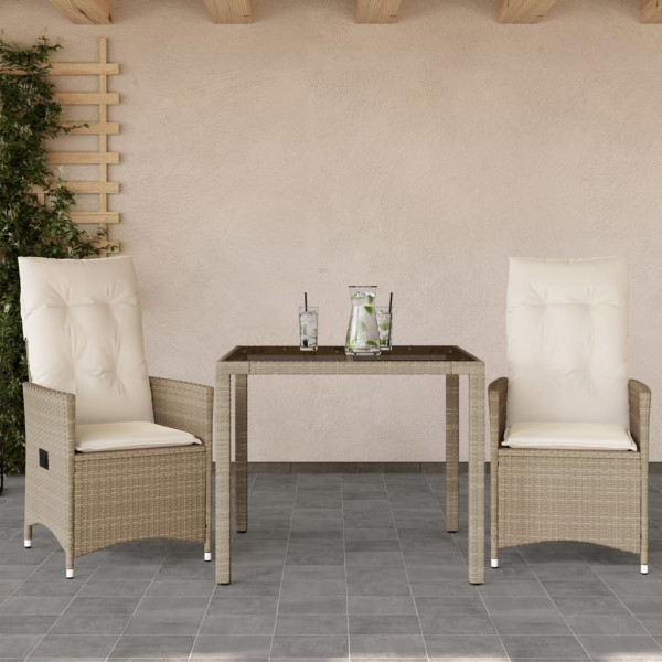 Sillas y mesita de jardín 3 piezas ratán sintético cojín beige