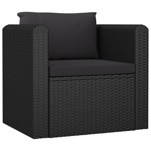 Sillón con cojines de ratán sintético negro