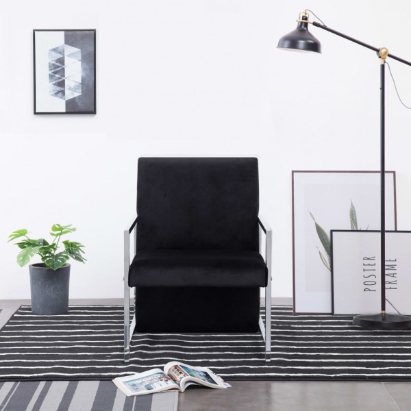 Sillón con patas cromadas de terciopelo negro