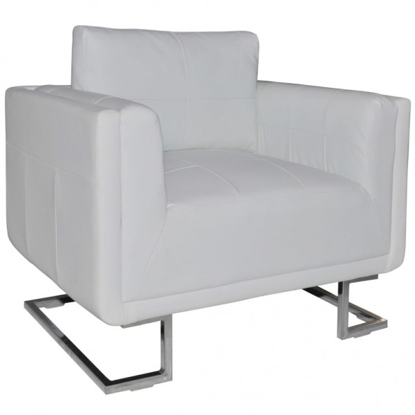 Sillón con patas cromadas y cuero artificial blanco