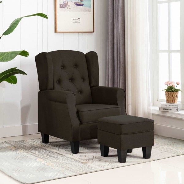 Sillón con taburete reposapiés de tela marrón oscuro