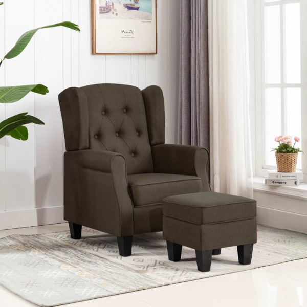 Sillón con taburete reposapiés de tela marrón