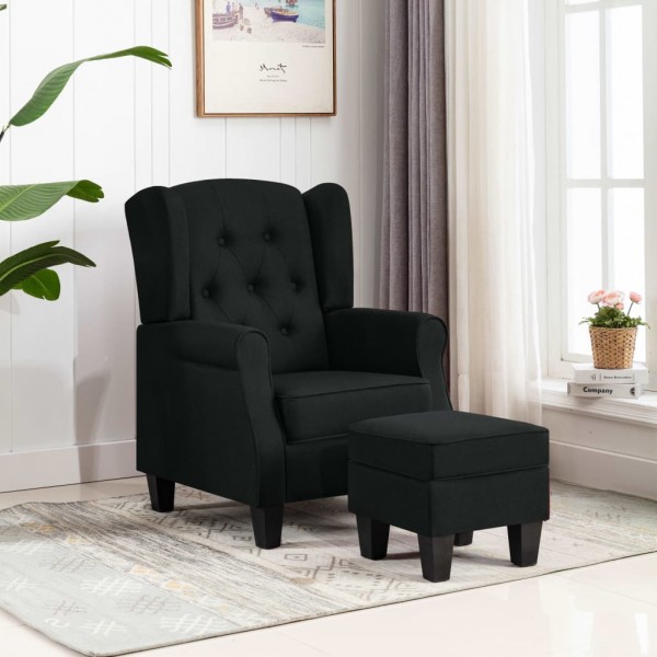 Sillón con taburete reposapiés de tela negro