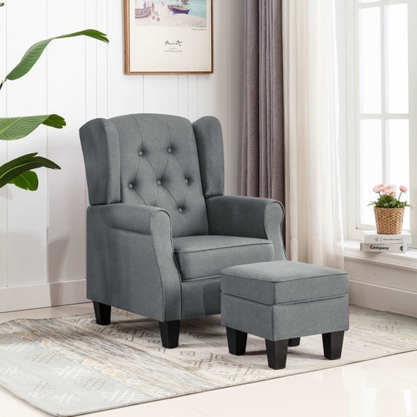 Sillón con taburete reposapiés tela gris claro