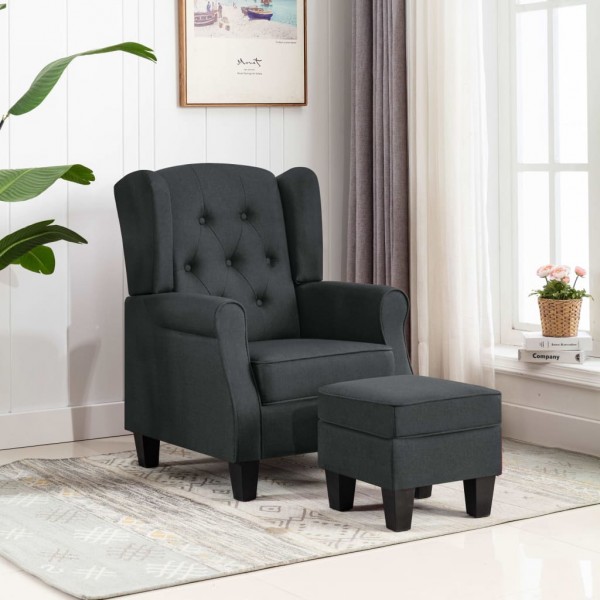 Sillón con taburete reposapiés tela gris oscuro