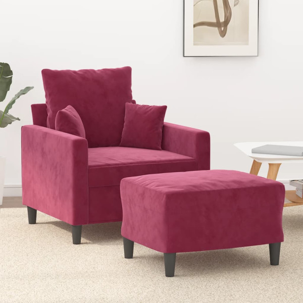 Sillón con taburete terciopelo rojo tinto 60 cm
