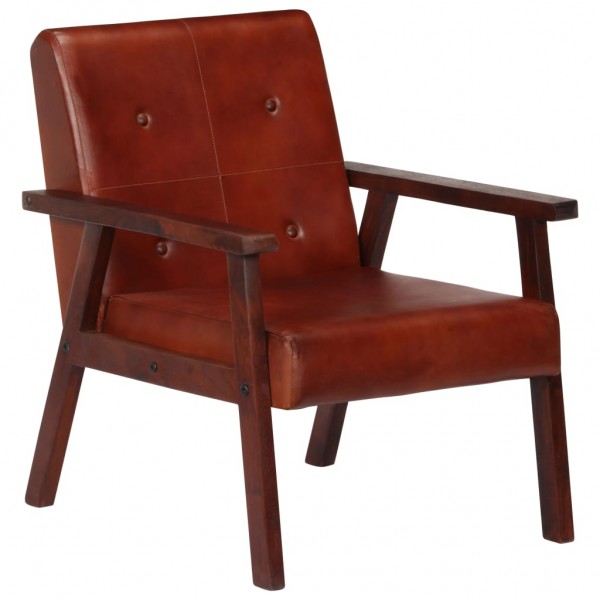 Sillón de cuero auténtico marrón oscuro