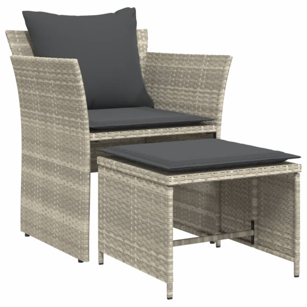 Sillón de jardín con reposapiés ratán sintético gris claro