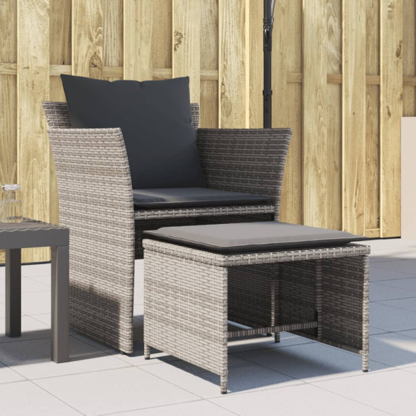 Sillón de jardín con reposapiés ratán sintético gris