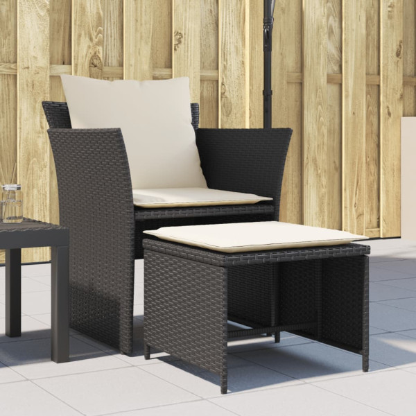 Sillón de jardín con reposapiés ratán sintético negro