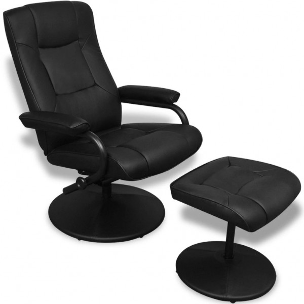 Sillón de TV con reposapiés cuero sintético sintético negro