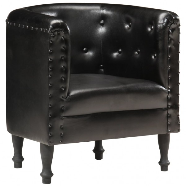Sillón diseño de cubo cuero auténtico negro