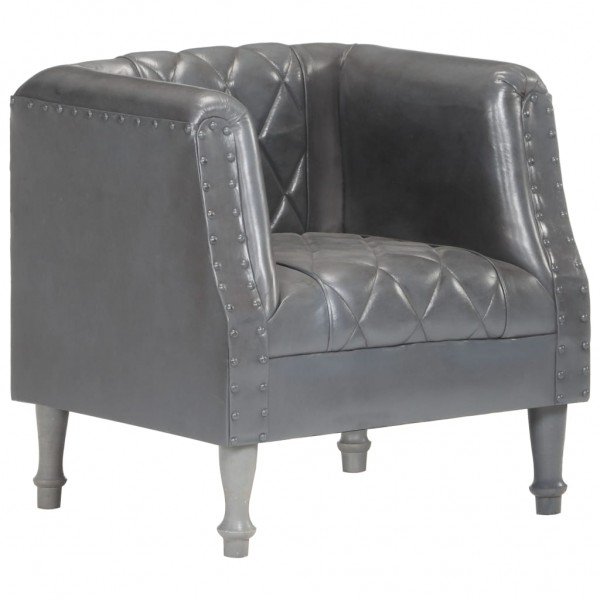 Sillón diseño de cubo cuero de cabra auténtico gris