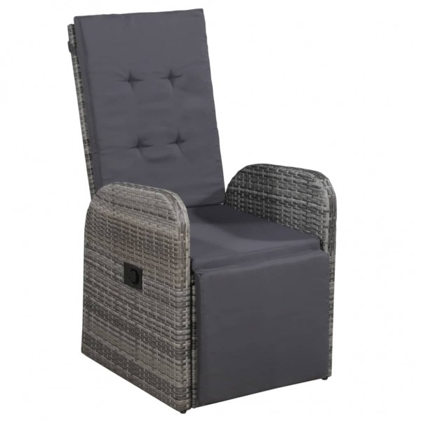 Sillón reclinable de jardín con cojín ratán sintético gris