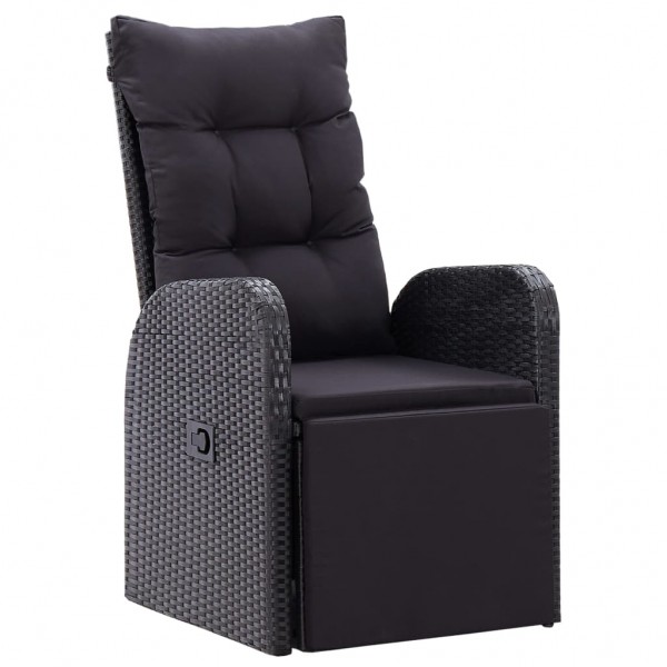 Sillón reclinable de jardín con cojín ratán sintético negro