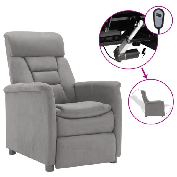 Sillón reclinable eléctrico piel de ante sintética gris claro