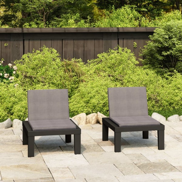 Sillones de jardín con cojines 2 unidades plástico gris