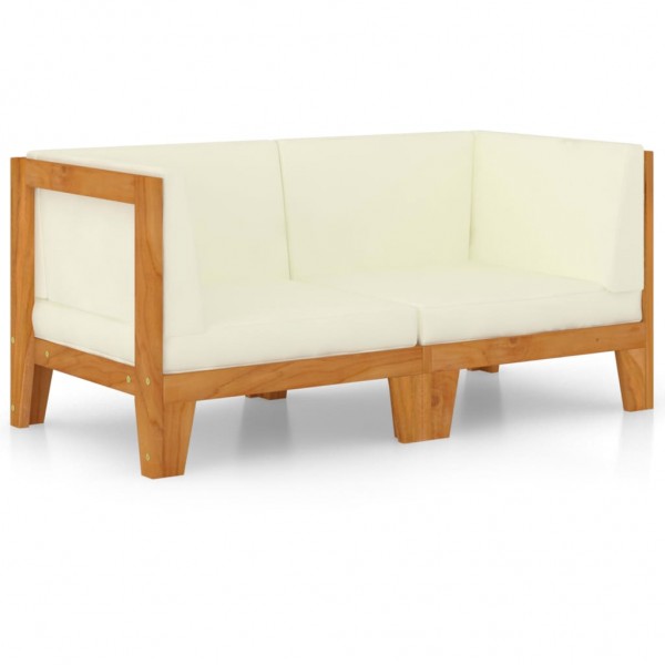 Sofá 2 plazas y cojines blanco crema madera maciza de acacia