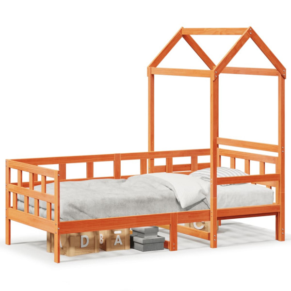 Sofá cama con techo madera maciza pino marrón cera 80x200 cm