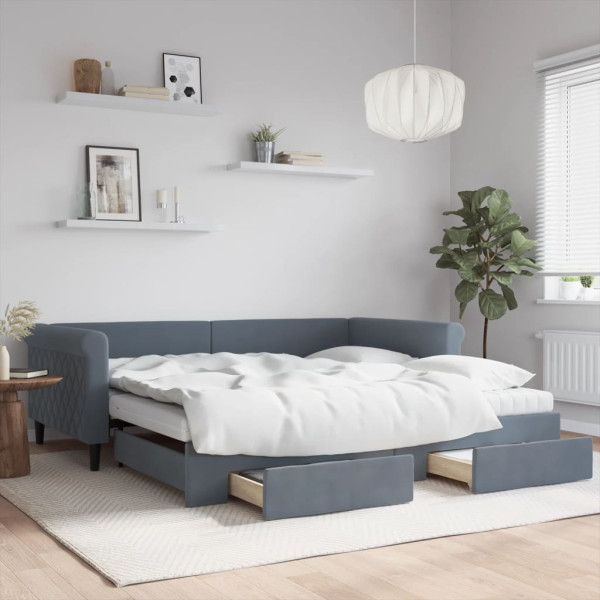 Sofá cama nido con cajones terciopelo gris oscuro 100x200 cm