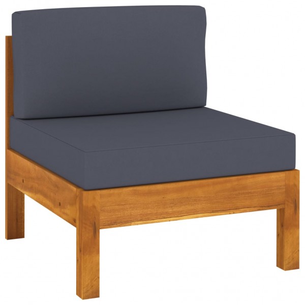 Sofá central de madera de acacia con cojines gris oscuro