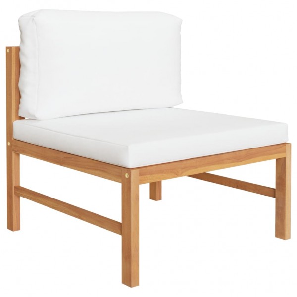 Sofá central de madera maciza de teca con cojines crema