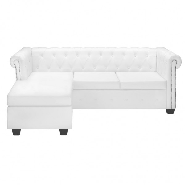 Sofá Chesterfield en forma de L cuero sintético blanco