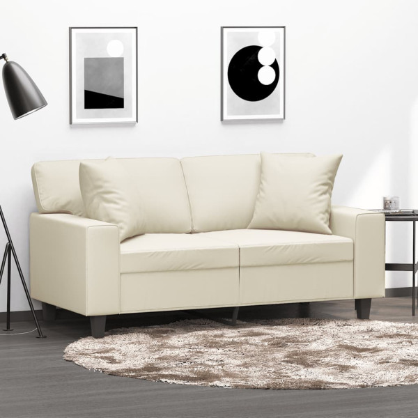 Sofá de 2 plazas con cojines cuero sintético color crema 120 cm