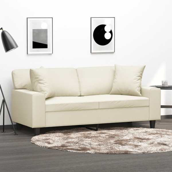 Sofá de 2 plazas con cojines cuero sintético color crema 140 cm