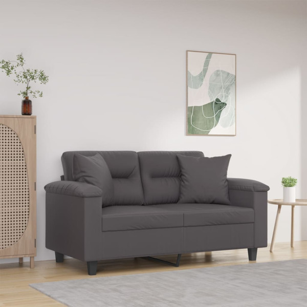 Sofá de 2 plazas con cojines cuero sintético gris 120 cm