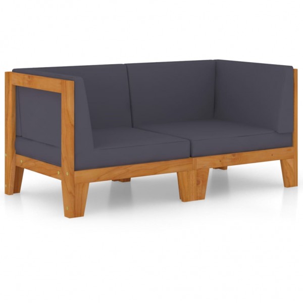 Sofá de 2 plazas con cojines gris oscuro madera maciza acacia