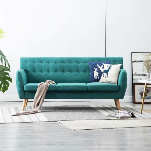 Sofá de 3 plazas tapizado de tela verde 172x70x82 cm