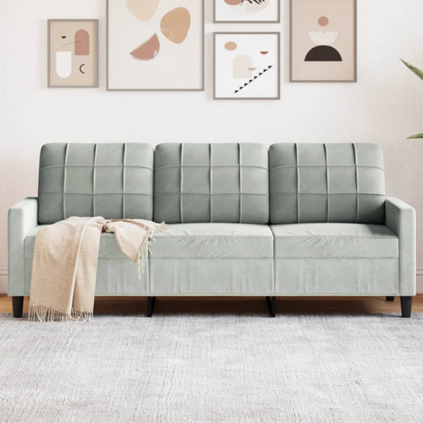 Sofá de 3 plazas terciopelo gris claro 180 cm