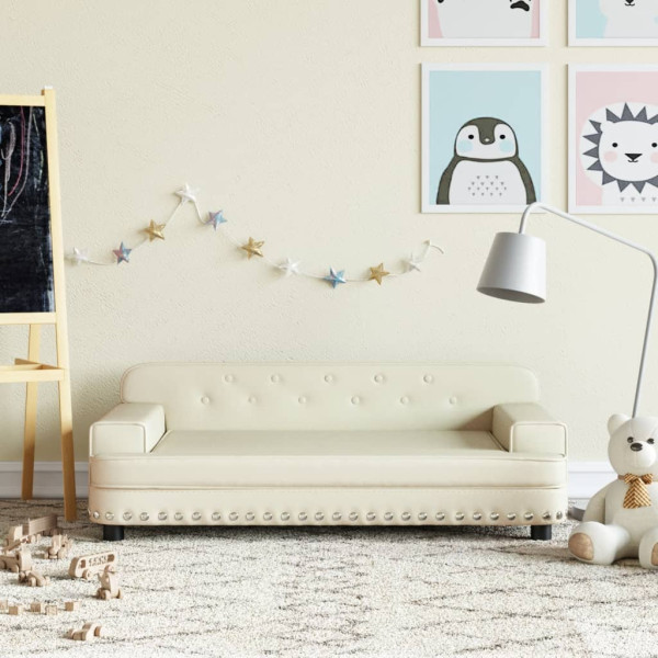 Sofá para niños de cuero sintético crema 90x53x30 cm