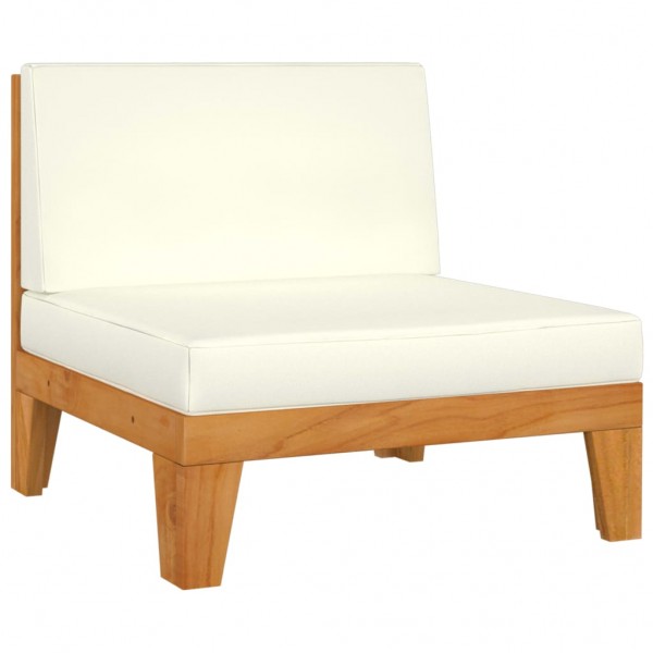 Sofá seccional central y cojines blanco crema madera de acacia