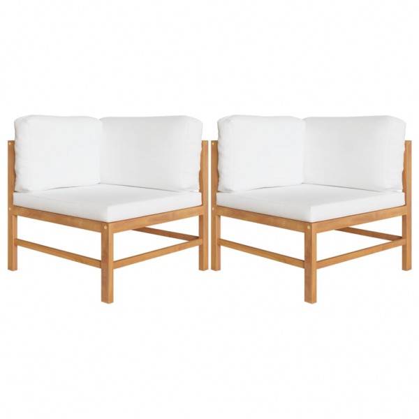 Sofás de esquina 2 uds madera maciza teca y cojines color crema