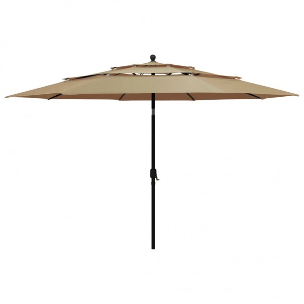 Sombrilla de 3 niveles con poste de aluminio gris taupé 3.5 m