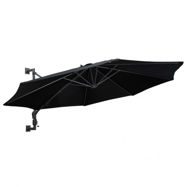 Sombrilla de pared con palo de metal negro 300 cm