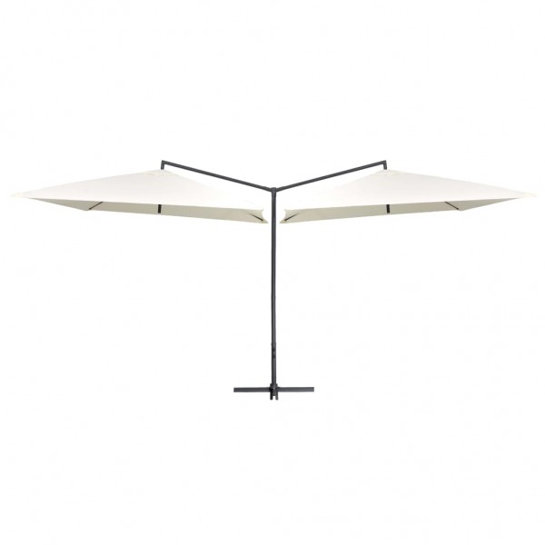 Sombrilla doble de jardín palo acero blanco arena 250x250 cm