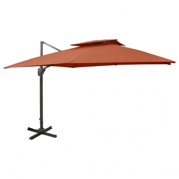 Sombrilla voladiza con cubierta doble terracota 300x300 cm