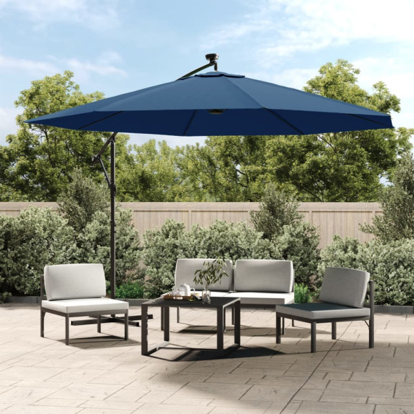 Sombrilla voladiza con luces LED azul 350 cm