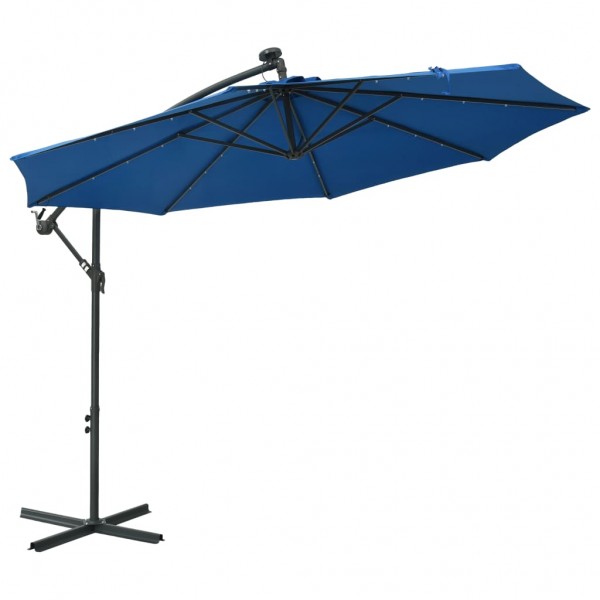 Sombrilla voladiza con luces LED y poste acero celeste 300 cm