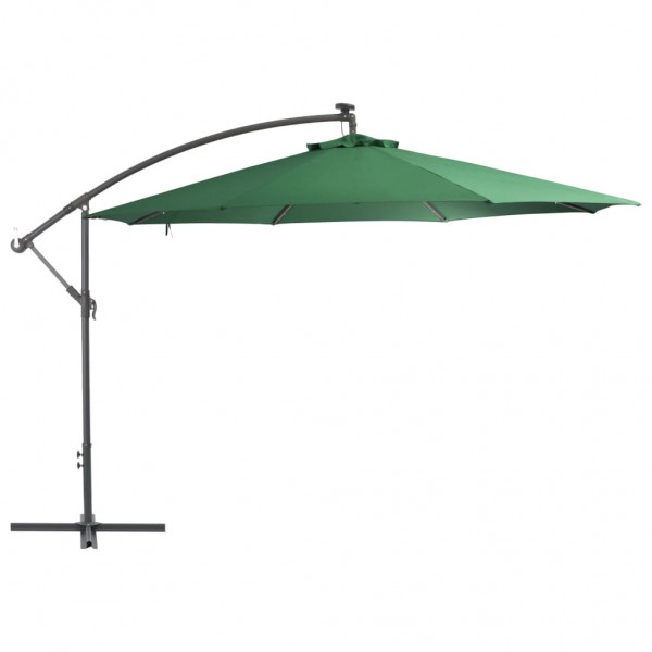Sombrilla voladiza con luces LED y poste de metal 350 cm verde