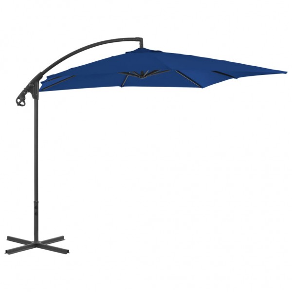 Sombrilla voladiza con poste de acero azul celeste 250x250 cm