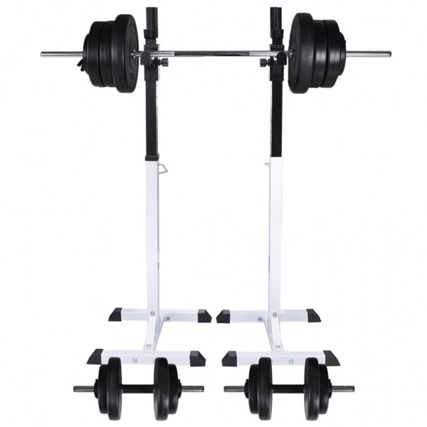 Soporte de pesas con pesas y mancuernas 60.5 kg
