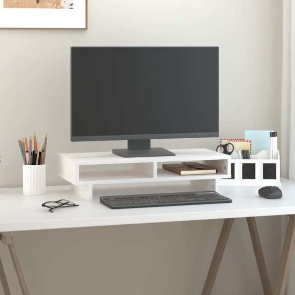 Soporte para monitor madera maciza de pino blanco 60x27x14 cm