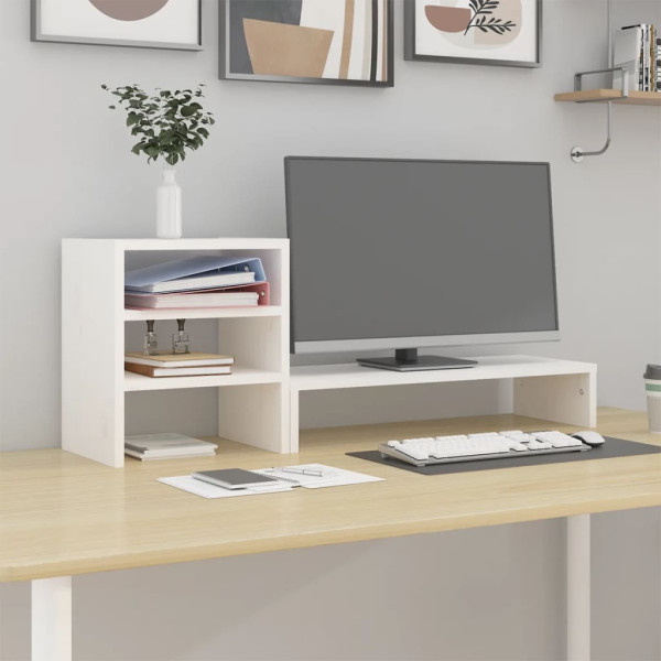 Soporte para monitor madera maciza de pino blanco 81x20x30 cm